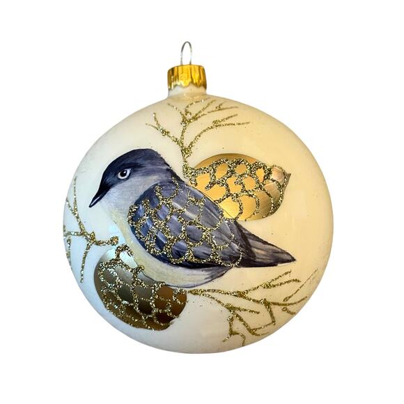 VITBIS Poland Hand Painted Glass Ornament 4in Blue Bird Gold Pinecone NEW - Picture 2 of 10